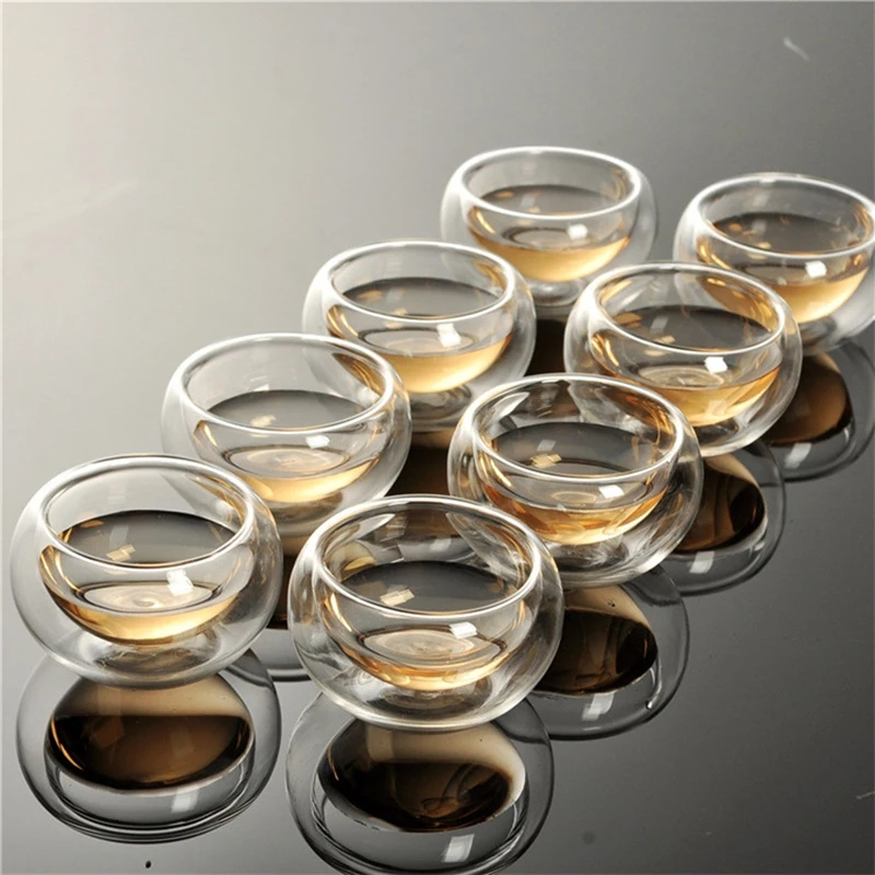 6pcs Double Layer Heat-resistant Glass Cup Sets Creative Chinese Tea Cup Creative Anti Scalding Tea Mug Transparent Household