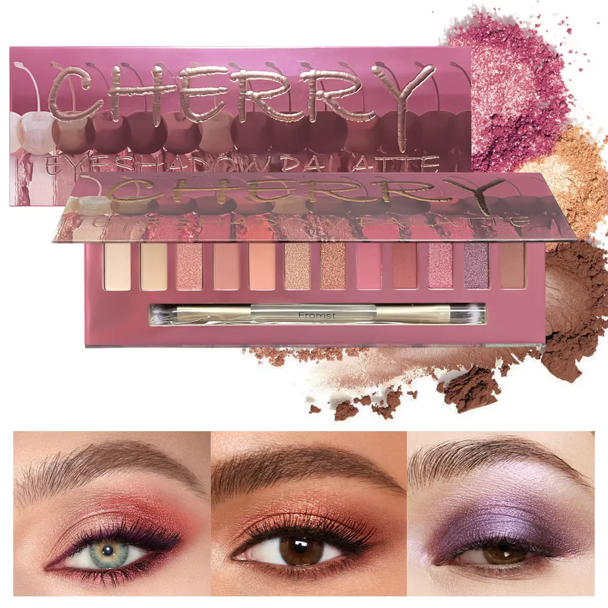 12-color Eyeshadow Tray Red Set Long-lasting Waterproof and Sweatproof Lipstick Eyeshadow Two-piece Set
