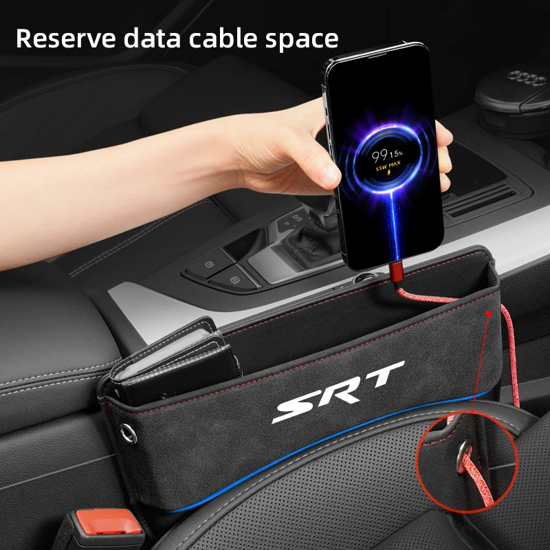 

For Dodge SRT auto Car Seat Gap Organizer Seat Side Bag Reserved Charging Cable Hole logo Multifunction Seat Crevice Storage Box