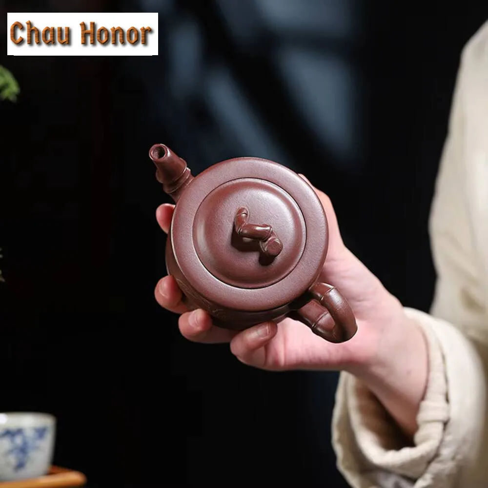 220ml Chinese Yixing Purple Clay Teapots Famous Artists Handmade Bamboo Joint Tea Pot Mud Kettle Authentic Zisha Tea Set Teaware