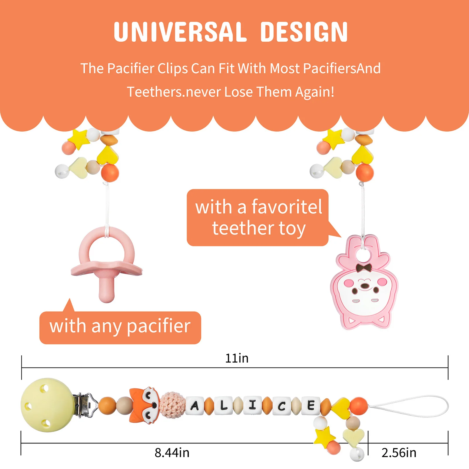 TYRY.HU-attache-tétine en silicone pour bébé, 1 pièce, DIY, nom personnalisé, coloré, dentition, sans BPA, boulier