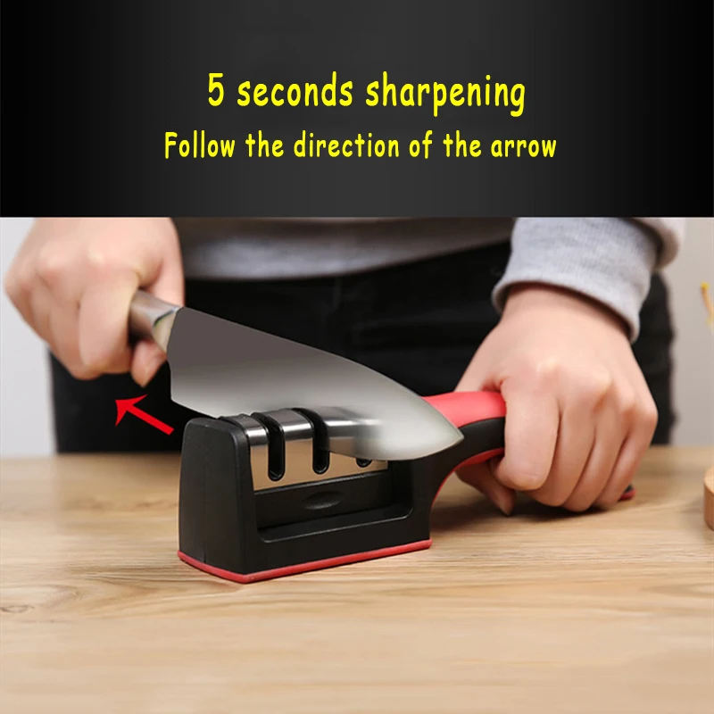 Knife Sharpener Knife Sharpener Handheld Multi-function 3 Stages Type Quick Sharpening Tool With Non-slip Base Kitchen Knives Accessories Gadget