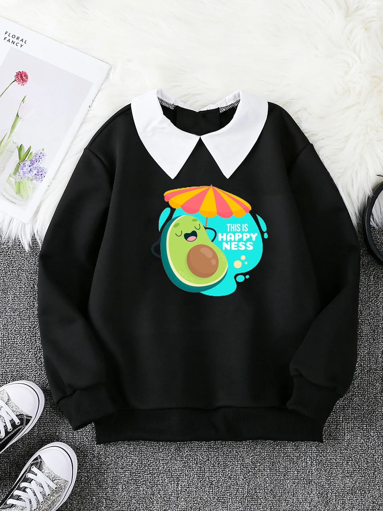 

Avocado This Is Happy Ness Print Sweatshirts Fake Two Pullover for Girl