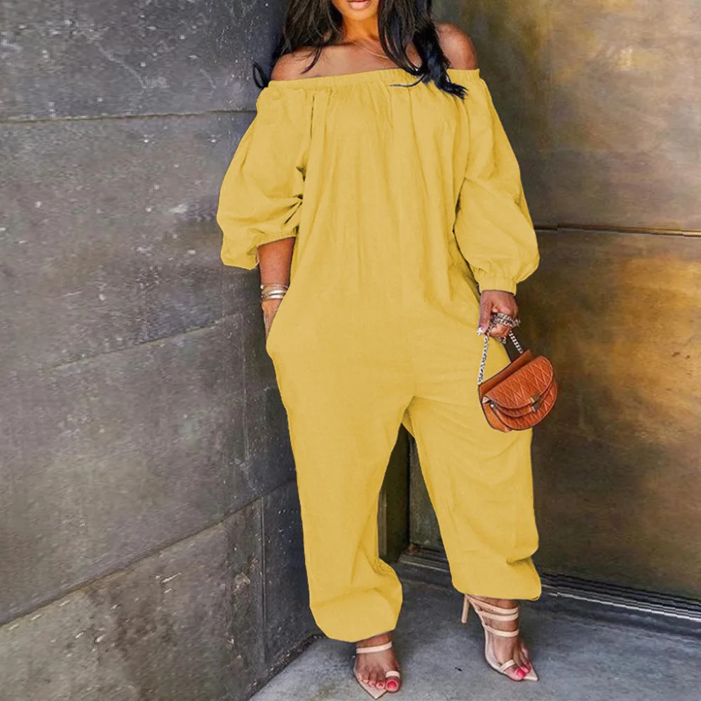 Solid Loose Long Jumpsuit Women Off Shoulder One Piece Outfit 2023 Autumn Lady Fashion Pants Summer Female Elegant Jumpsuits