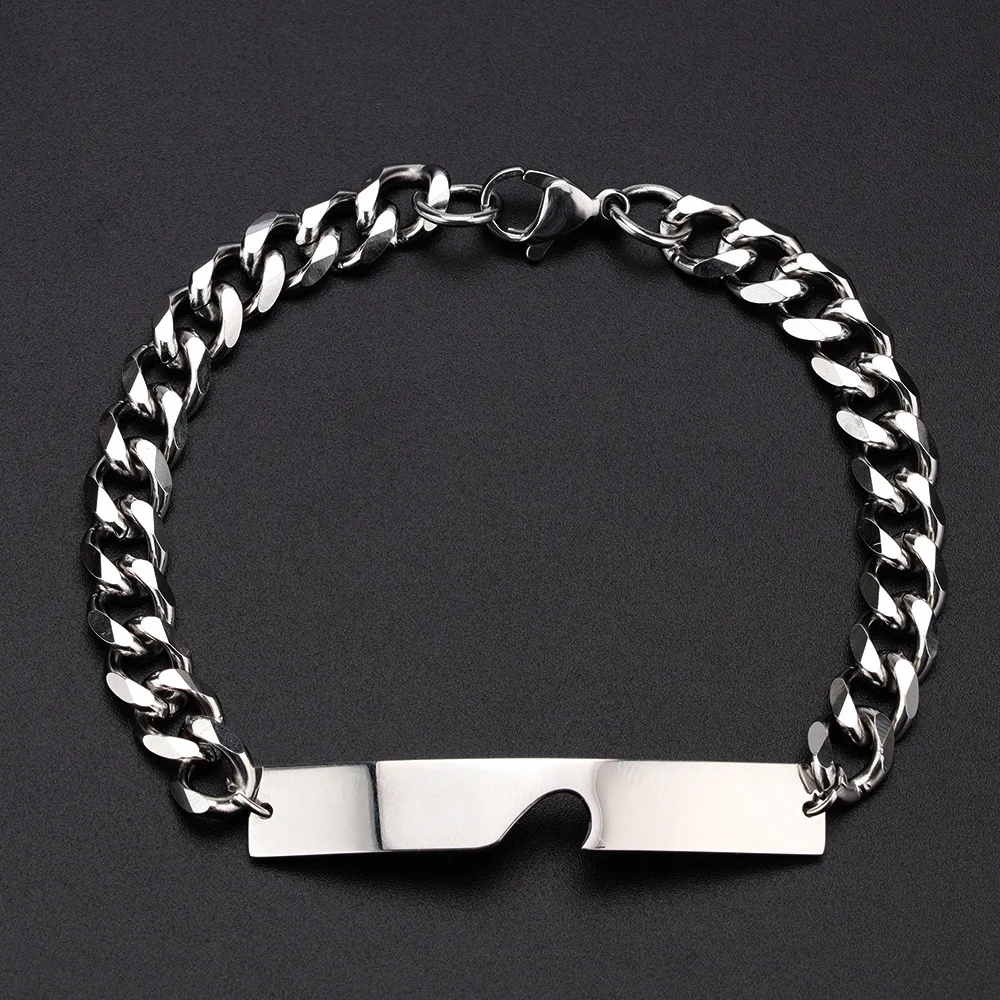 2Pcs Set Geometric Heart-shaped Puzzle Bracelet for Couples Stainless Steel Cuba NK Chain Men's and Women's Charm Jewelry Gifts chain bracelet charm bracelet stainless steel bracelets stainless steel jewelry
