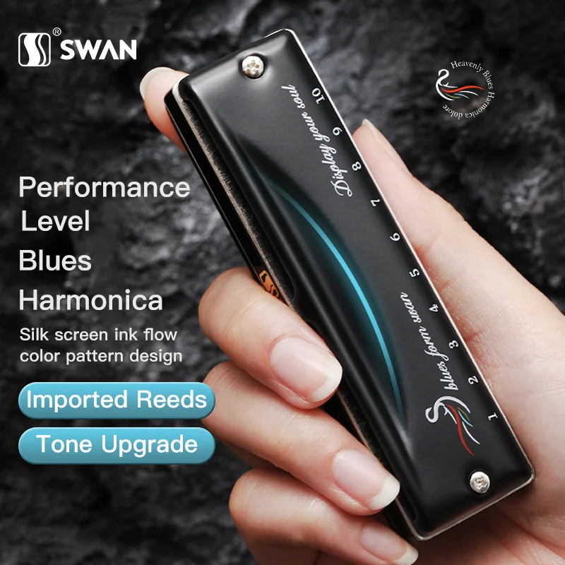 SWAN Blues Harmonica for Adults in C Key-Authentic 10 Hole 20 Tone Diatonic Mouth Organ for Soulful Melodies-Beginners