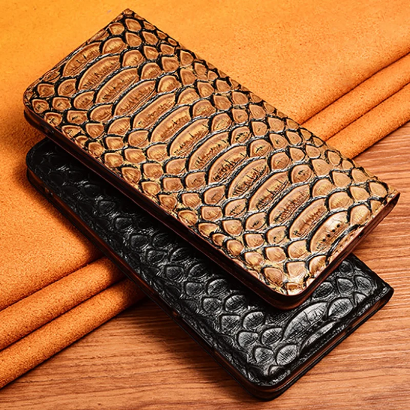 

Snakeskin Texture Genuine Leather Case For Infinix Note 7 8 8i 10 11 11i 11s 12 G96 12i Pro NFC VIP Cowhide Magnetic Flip Cover