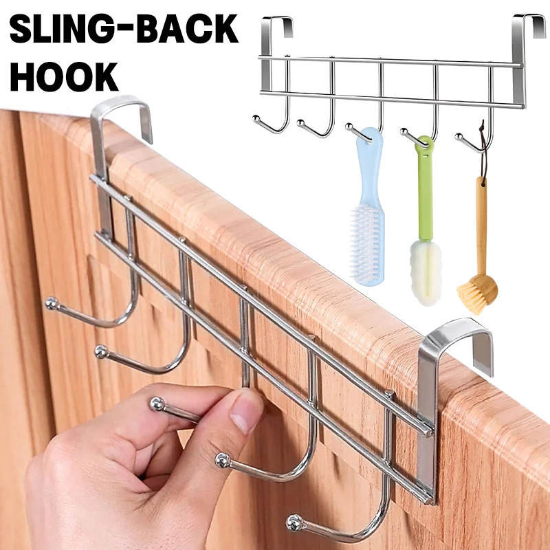 Stainless Steel Cabinet Hook Punch Free Storage Holder Multifunctional Towel Hanger Rack Durable Door Hook For Bathroom Kitchen