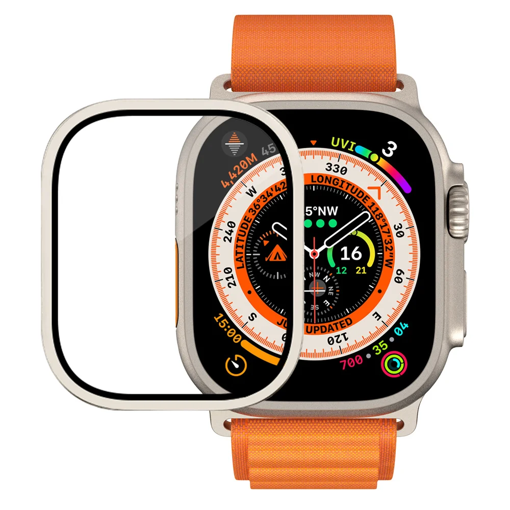 

Металлический бампер 2 в 1 + Защита экрана для Apple Watch Ultra 49 мм чехол из алюминиевого сплава + закаленное стекло для iWatch Ultra Cover
