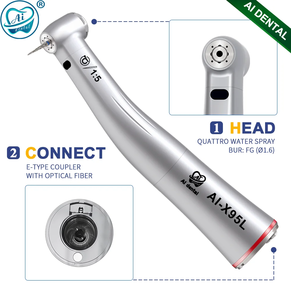 

AI-X95L 1:5 Increasing Low Speed Contra Angle Dental Handpiece E-Type Electric Micromotor For FG Burs (ø1.6) Max : 200,000 min-1