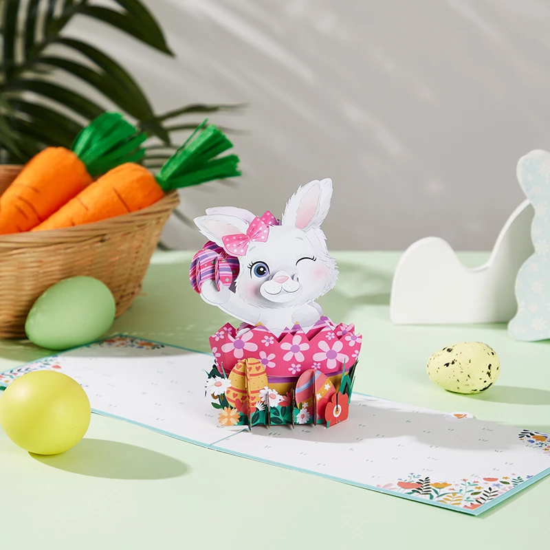 Easter Pop Up Card 3D Easter Eggs Bunny Greeting Card Religious Cards Envelopes Wife Husband Granddaughter Kids