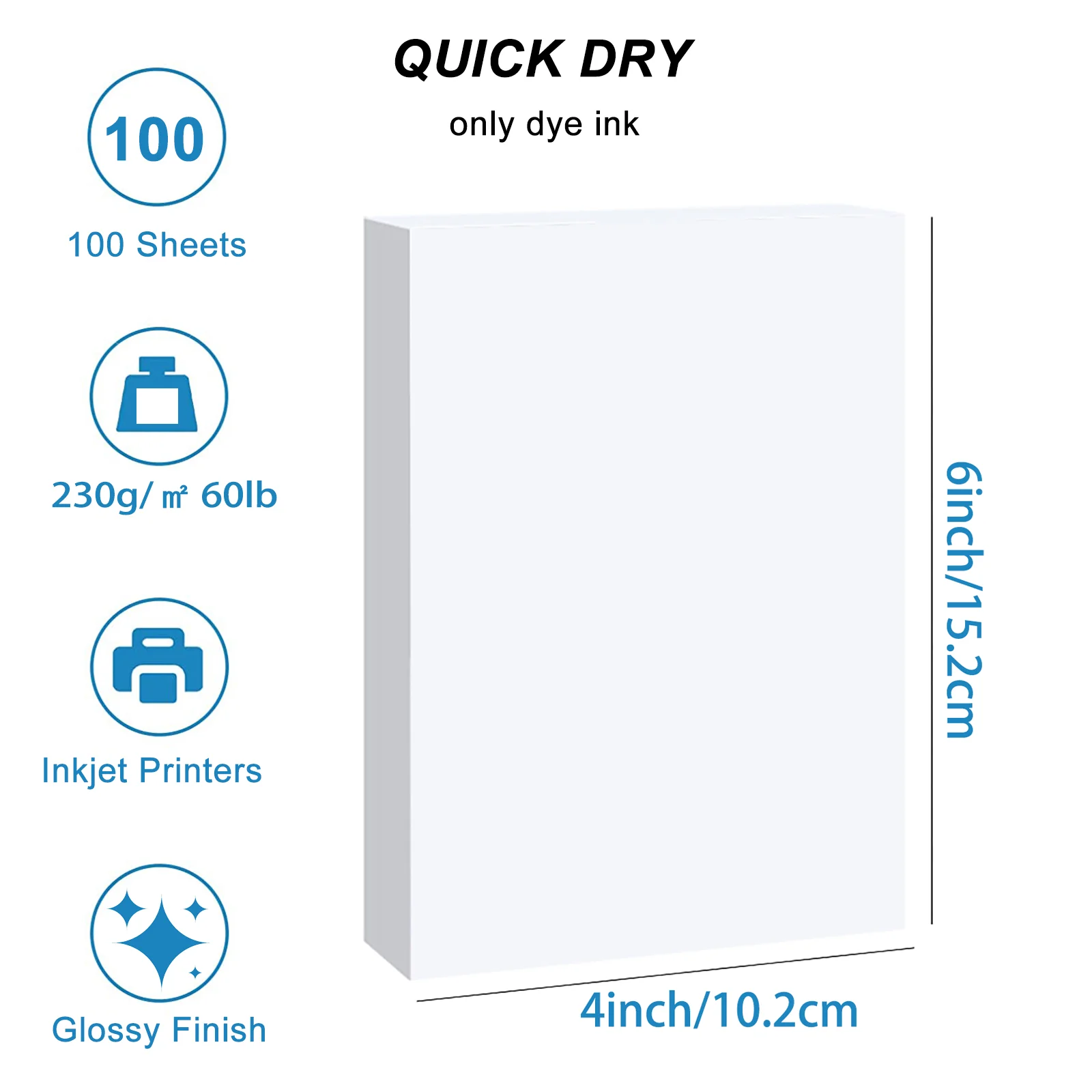 100매 230Gsm 광택 사진 인쇄 용지 단면 4R(4x6인치) 홈 오피스용 60lb 두꺼운 잉크젯 용지