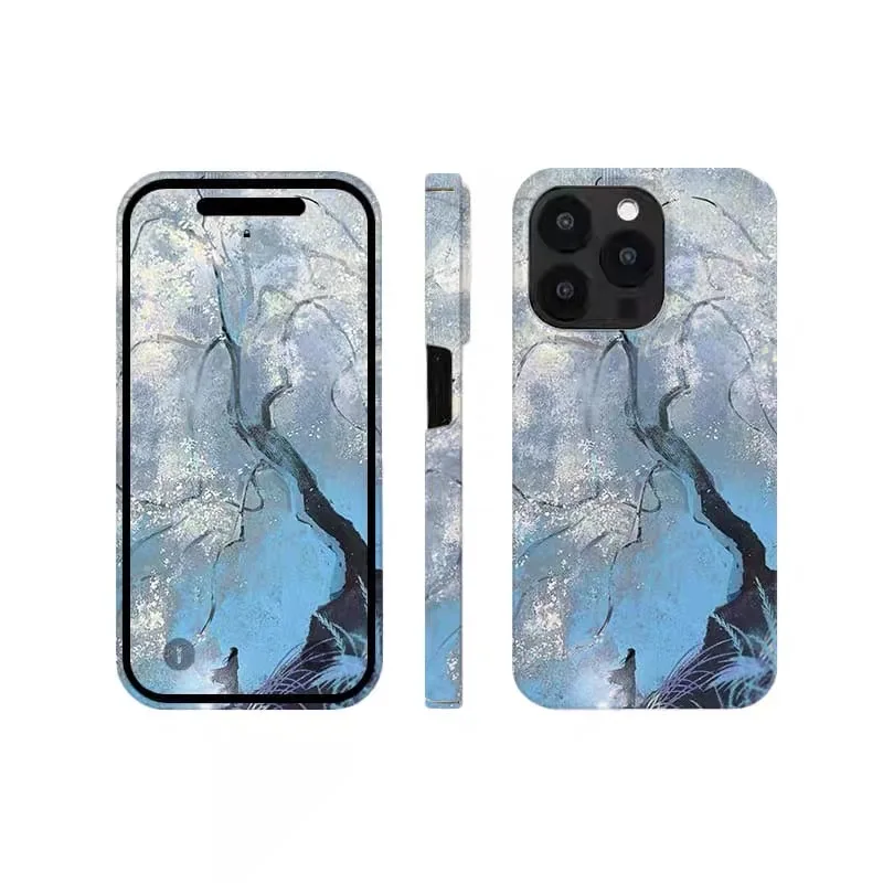 غطاء هاتف أكريليك بتصميم زهرة الشتاء الزرقاء العاك...