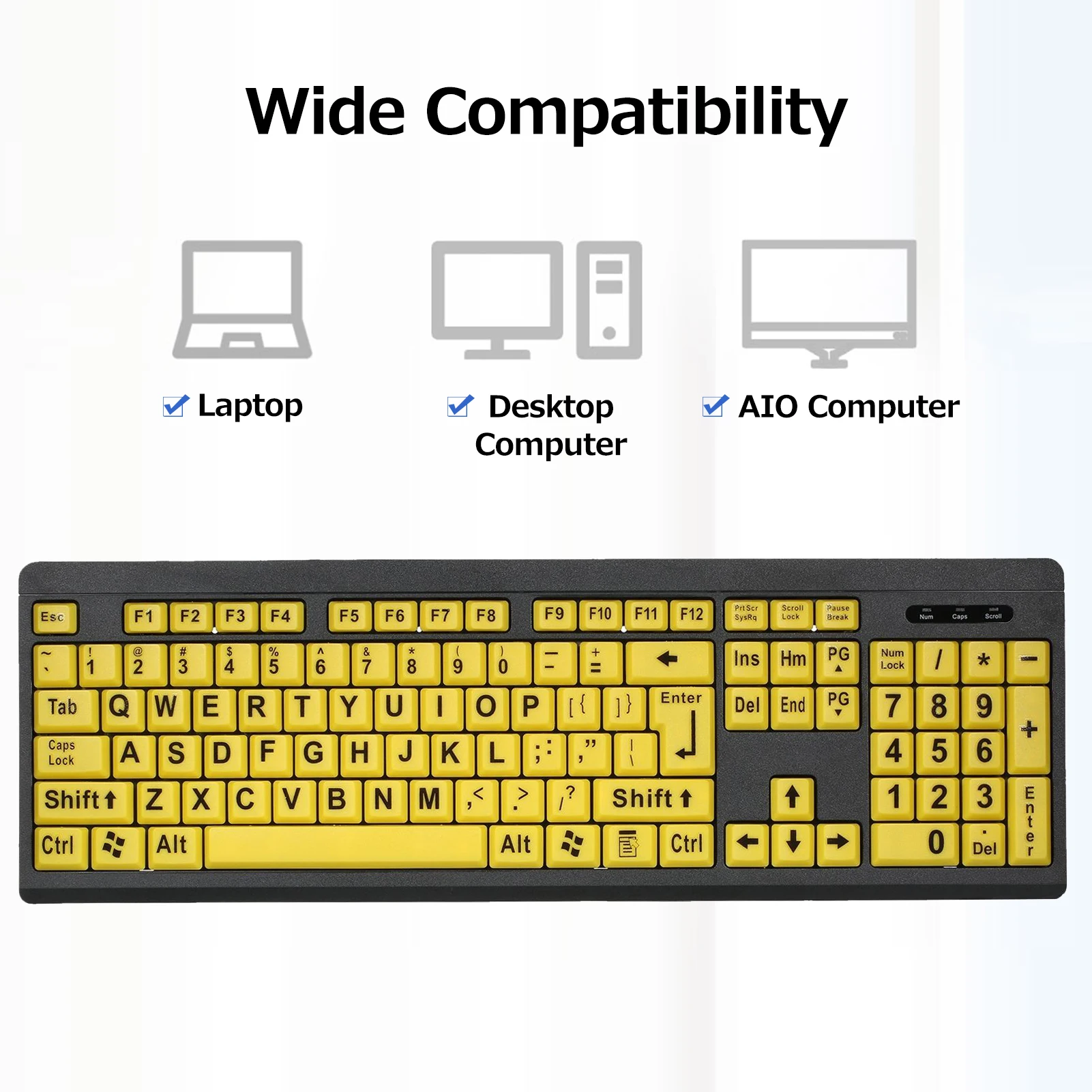 Wired Keyboard USB Large Print Computer Keyboard for Low Vision Users High Contrast 104 Keys Letters for Old Men - 3