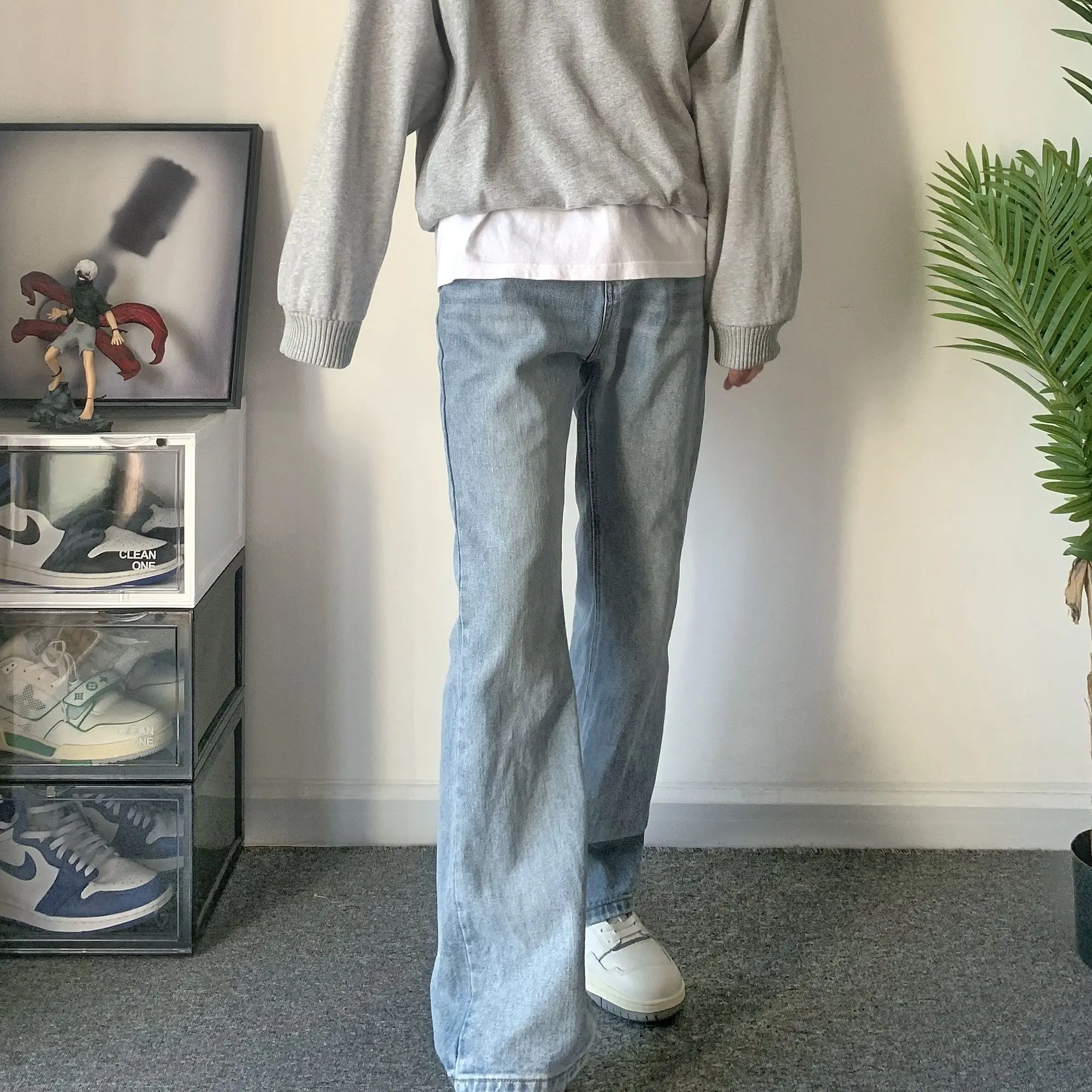 

Korean Fashion Men's Baggy Jeans Classic All-match Solid Color Straight-leg Denim Pants Male Top Quality Casual Trousers U38