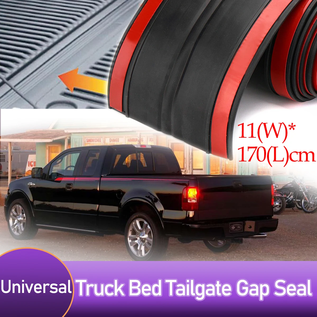 11170cmAdhesiveUniversalRubberTruckPickupBedTailgateGapCover