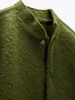 ZBZA Woman's Oversized Bomber Jacket Autumn New Round Neck Long Sleeve Pocket Hidden Button Loose Jackets Coat Female Outerwear 6
