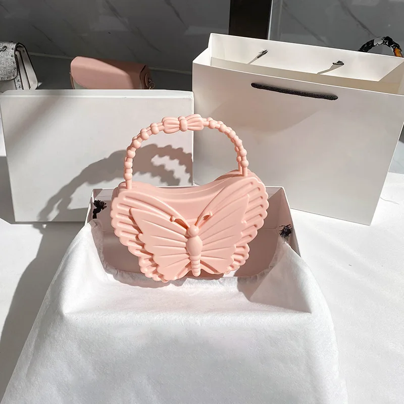 New Butterfly Women's Bag PVC Fashion Jelly Bags Candy Color Handbags Outdoor Picnic Bags Fashion Trend Casual Handbag Female