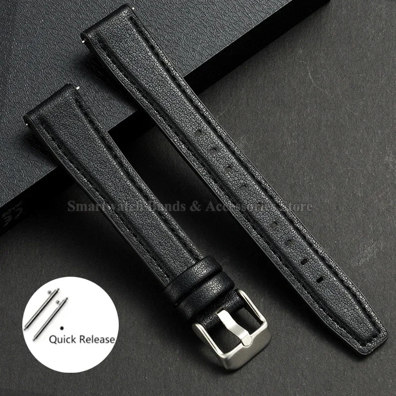 Premium Ultra-Thin Leather Watch Strap with Quick Release and Silicone Backing