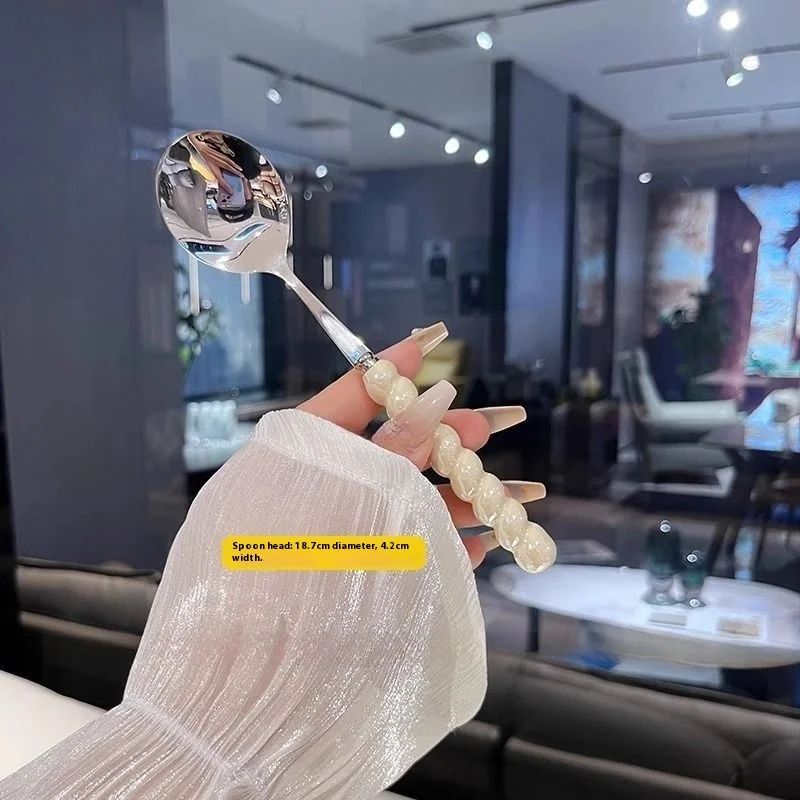 304 Stainless Steel Spoon Girl Pearl Five-color Imitation Ceramic Handle Spoons Household Long Handled Dining Spoon Hot