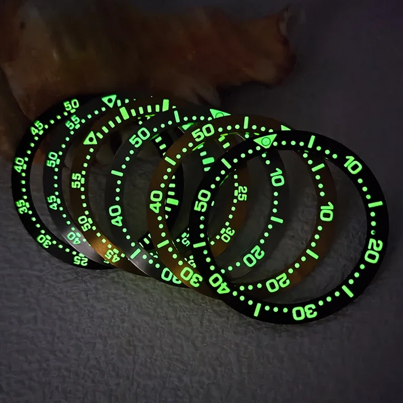 38*30.5Mm Mod Seiko Bezel Insert C3 Green Luminous Bezel Ring Adatto A Seiko Spb185 Spb187 Watch Case Nh35 Nh36 Watch Case Parts