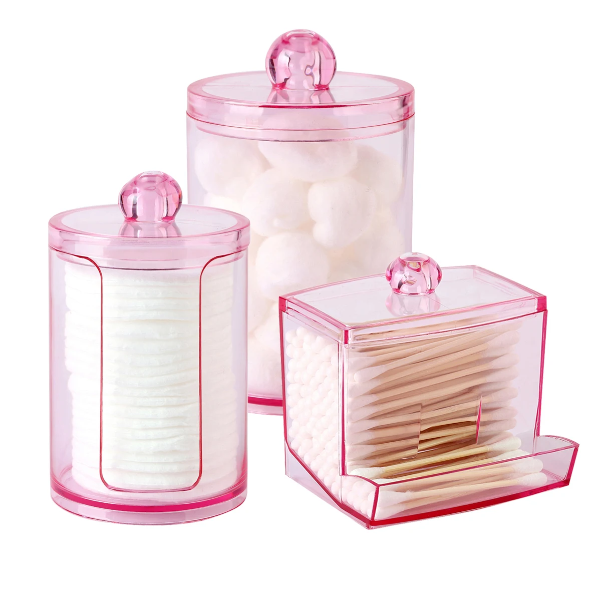 MengCat Lot De 2 Boîtes De Rangement En Verre Transparent Pour Boules De Coton Et Cotons-tiges, Pour Comptoir De Salle De Bain, Avec Couvercle, Support Pour Maquillage, Sels De Bain, 250 ML