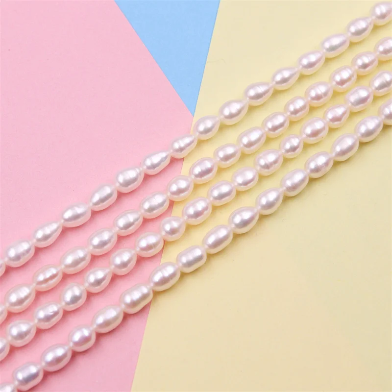 Natural White Real Fresh Water Pearl Beads Strand Oval Shape 5x5.5-7x8mm Craft  For Making Jewelry Bracelet Necklace Earrings
