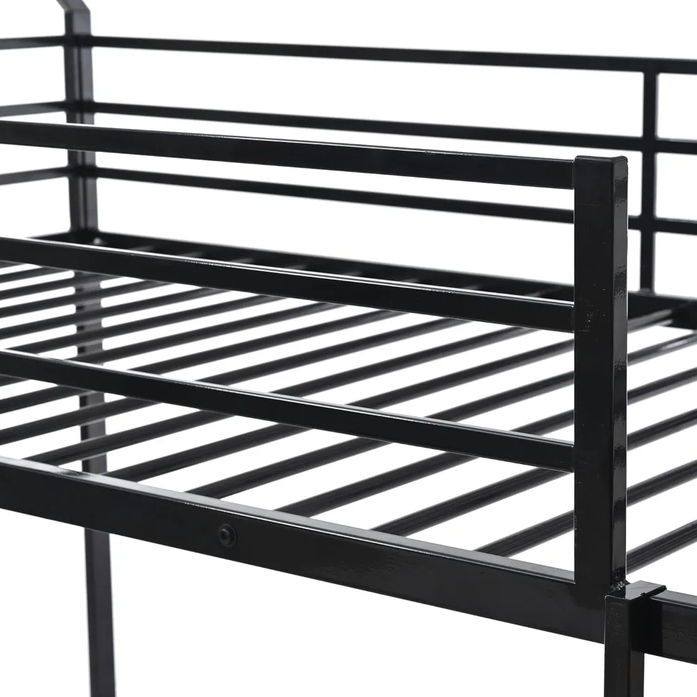 Twin Over Twin Metal Floor Bunk Bed with Slide,Metal Junior House Twin Size House Bunk Bed Frame with Ladder & Roof for Boy Girl 5