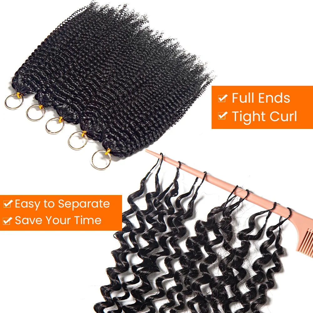 Huamn Crochet Hair for Women Afro Kinky Curly Knotless Pre-separated Feather Crochet Hair Extensions Natural Black 4