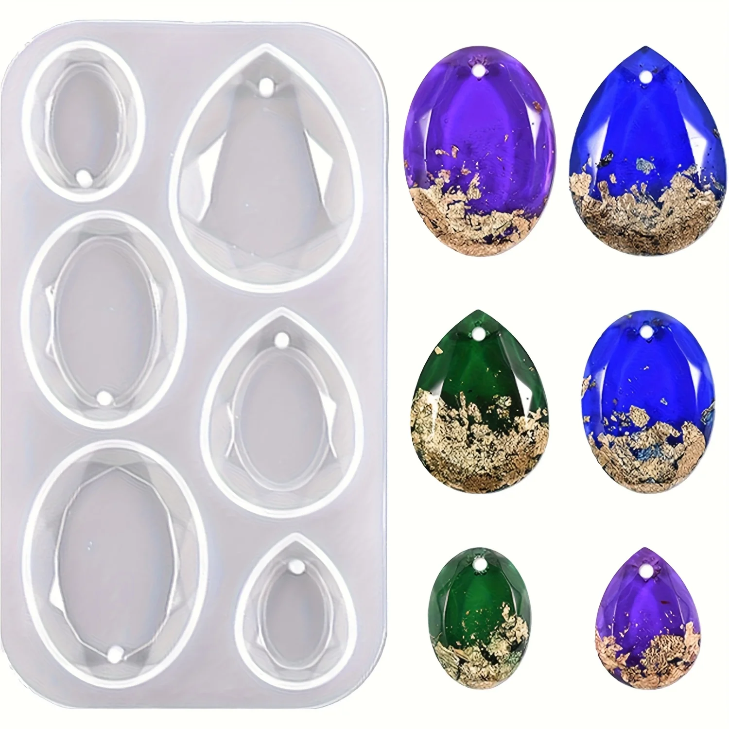 Mit Aufhängelöchern – ovale Harz-Schmuckform – sehr geeignet für DIY-Anhänger, Ohrringe, Halsketten usw. – langlebige Silikon-Spritzgussform – Detail 1