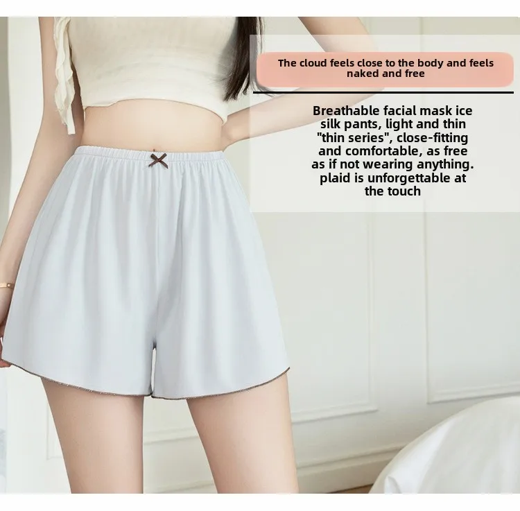 Pyjama Hosen Frauen Eis Seide Hosen Sommer Dünne Leggings Lose Atmungsaktive Plus Größe Mädchen Hause Shorts Weiß Pyjama Hosen Damen – Detail 10