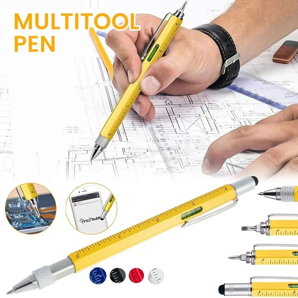 1Pcs 6-in-1 Multitool Pen with Screwdriver Screen Touch DIY Woodworking Pen With Ruler for Office Supplies Ballpoint