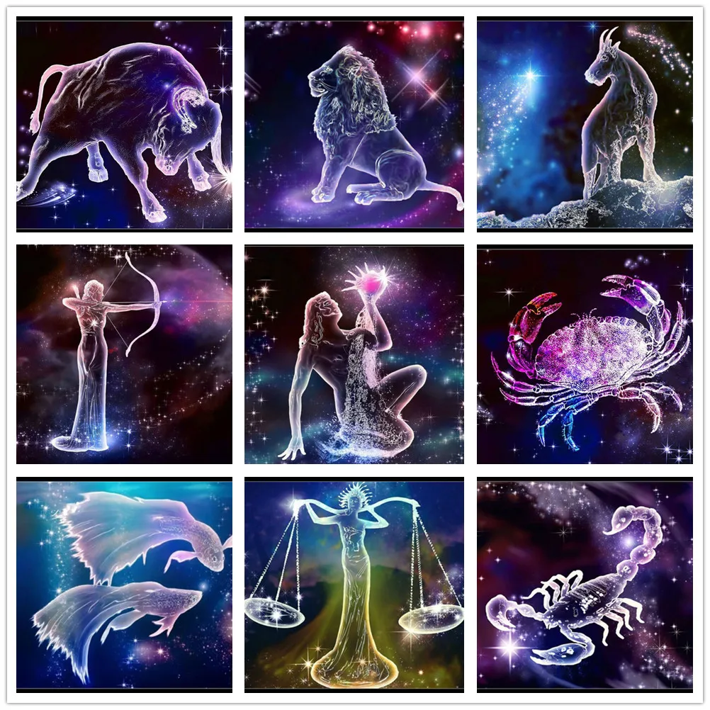 

Twelve Constellations Diamond Painting Scorpio Aquarius Gemini Libra Aries Leo Diamond Embroidery Star Mosaic Cross Stitch Kits