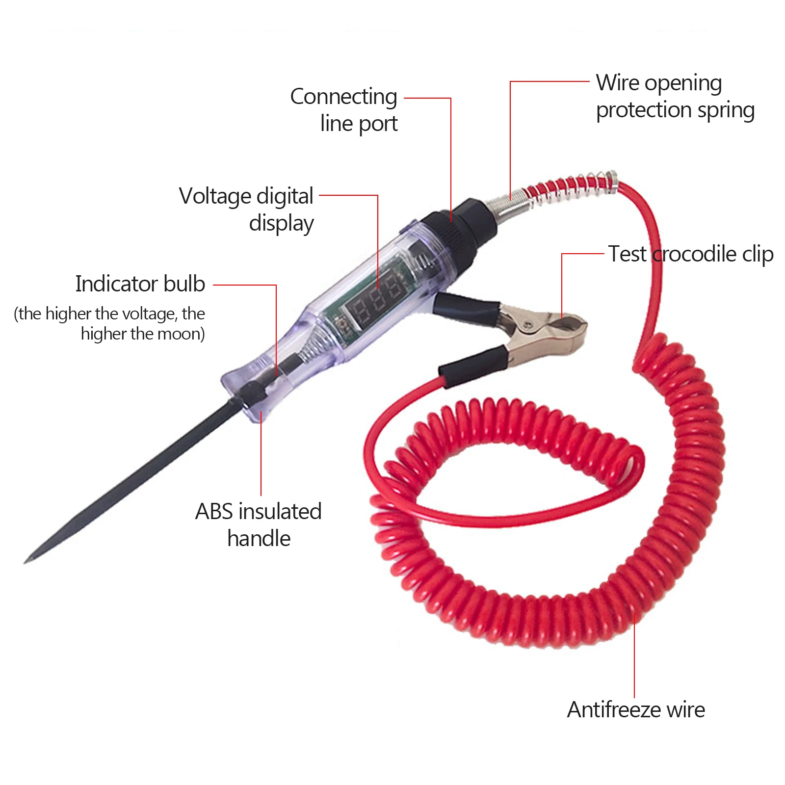 6V 12V 24V 70V DC Car Truck Voltage Circuit Tester Digital Display Long Probe Pen Car Diagnostic Tool High Quality Repair