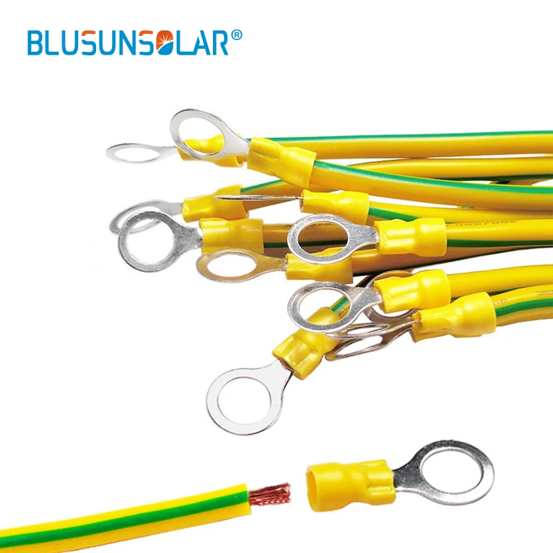 10Pcs/lot BVR Solar Photovoltaic Ground Wire with Terminal 4mm/6mm Earth Wire Hole 5mm Yellow-Green Flexible Copper Earth Cable solar cable