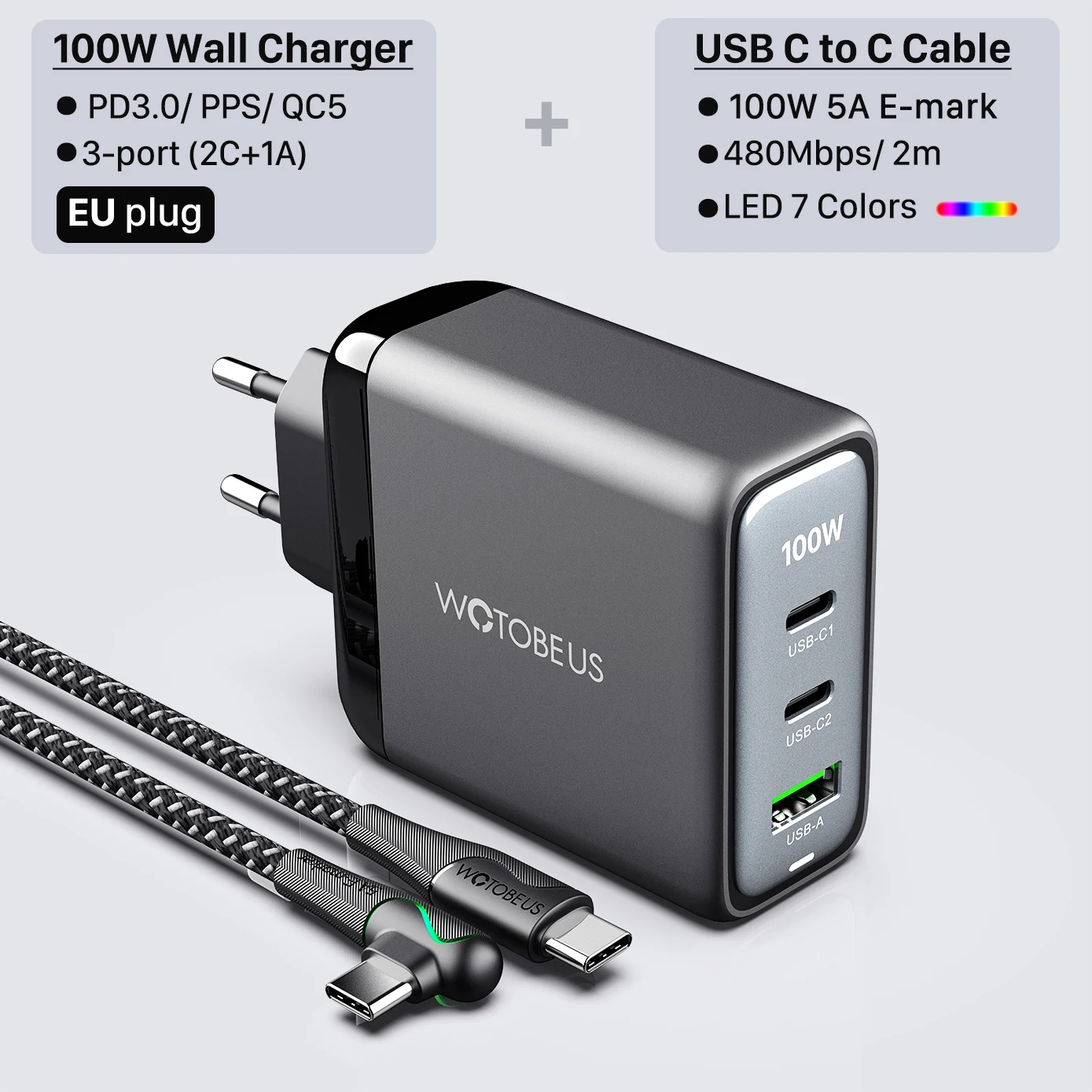 ตัวเลือกสินค้า ชาร์จไฟ USB-C กำลังสูง 100W สำหรับทุกอุปกรณ์