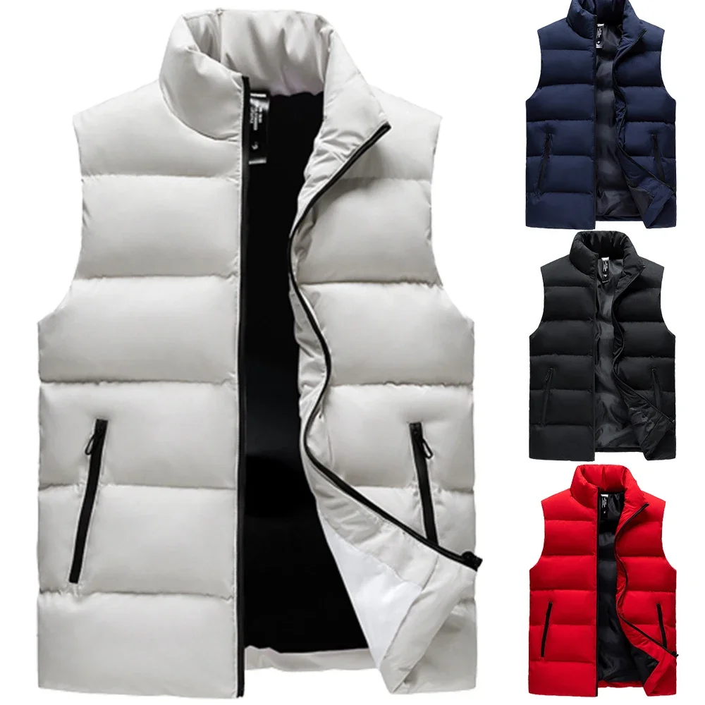 Mens Winter Vest Jacket Warm Sleeveless Jackets Autumn Zipper Coat Stand-up Collar Casual Warm Thicken Waistcoat Men's Clothing