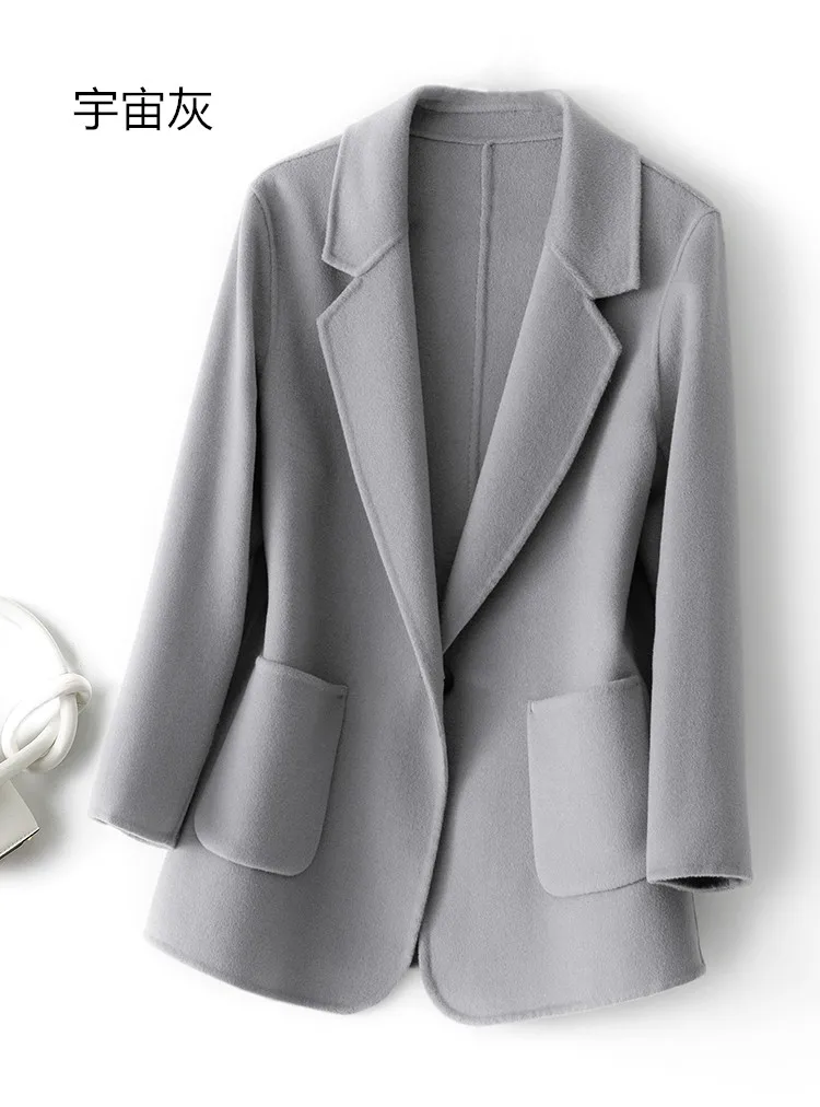 Neuer Damenmantel aus 100 % reiner Wolle mit Karomuster und Tweedst Fashion Camel-Damenmantel, eleganter Trenchcoat – Detail 25