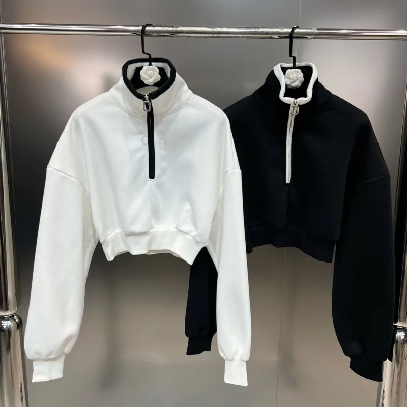 

2024 Autumn Winter New Arrival Long Sleeve Zipper Polo Stand Collar Loose Sweatshirt Women Pullover GH035