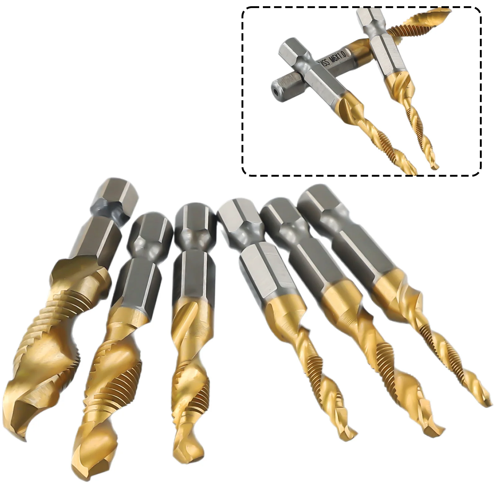 

12Pcs Tap Drill Bit Titanium Plated Hex Shank HSS Screw Thread Metric Tap Drill Compound Tap For Metal Drilling Power Tool Parts