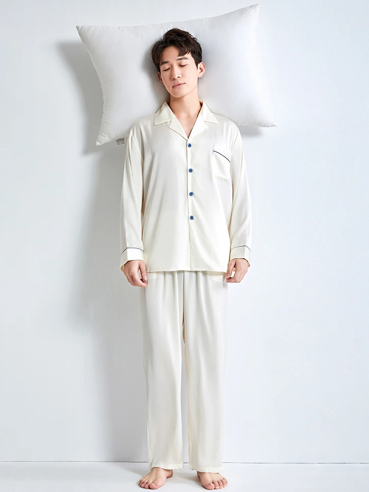 Silk Satin Pajamas Men Sleepwear Bedroom Home Clothes Man Long Button-Down Pyjamas Suit Ice-silk Pijama Loungewear