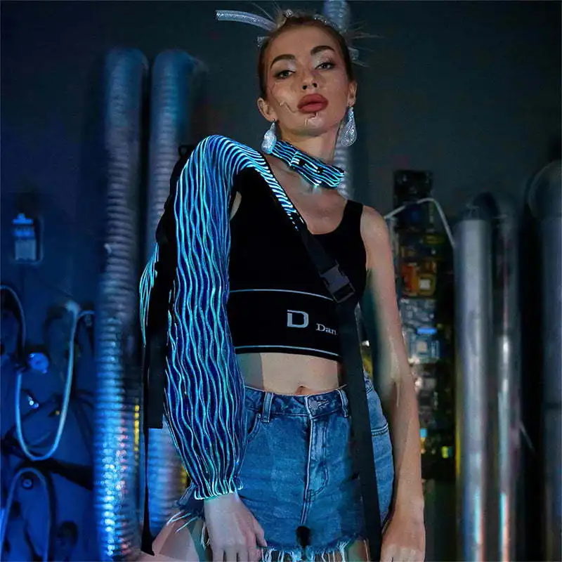 

2024 Men Women Punk Style Colorful LED Intelligent Luminous Single Sleeve Y2K High Street Optical Fiber Fabric Cosplay Sleeve