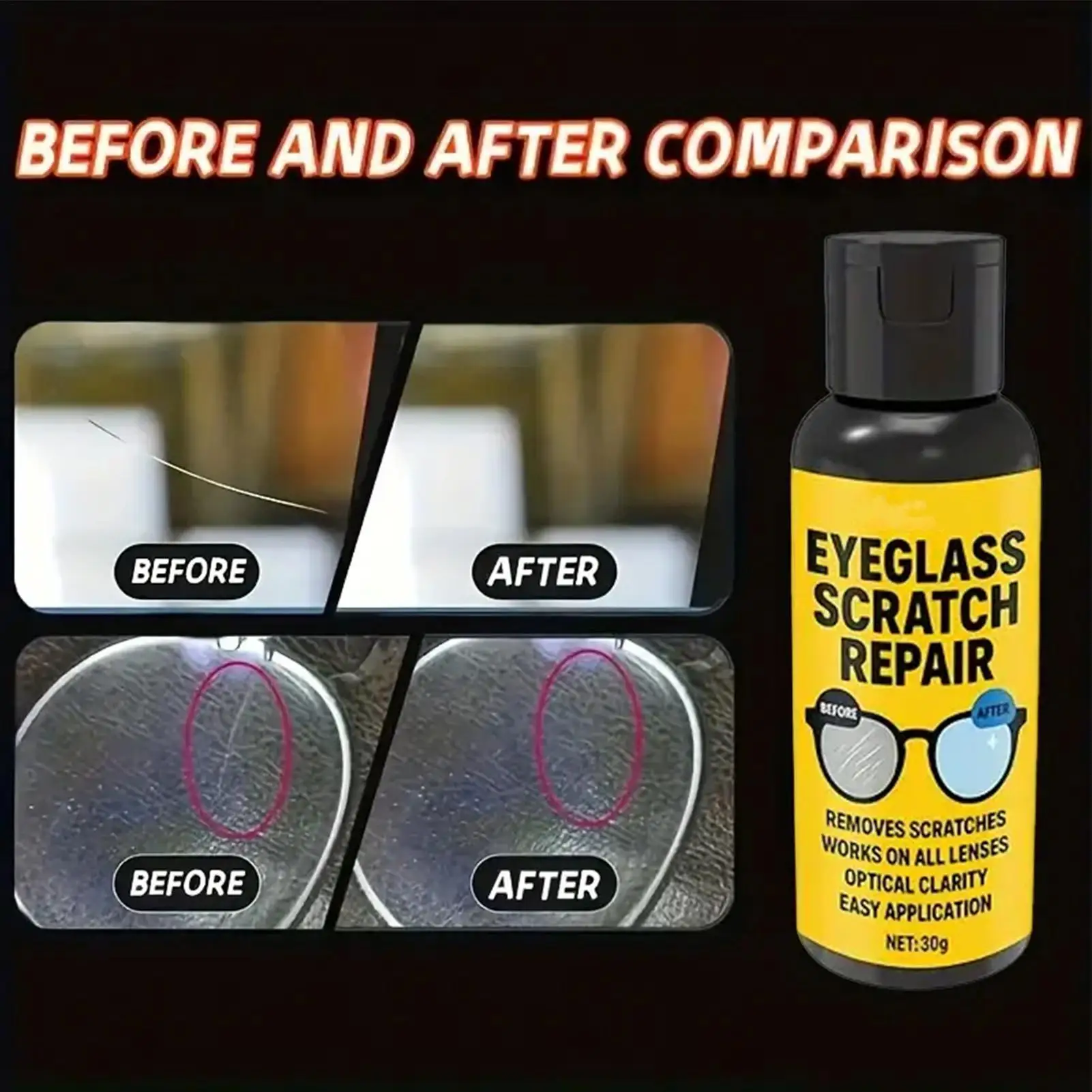 1pcs 30g Glasses Scratch Remover Mirror Grinding Cleaner Polishing Scratch-Resistant Solution for Camera Table Screen Car Watch