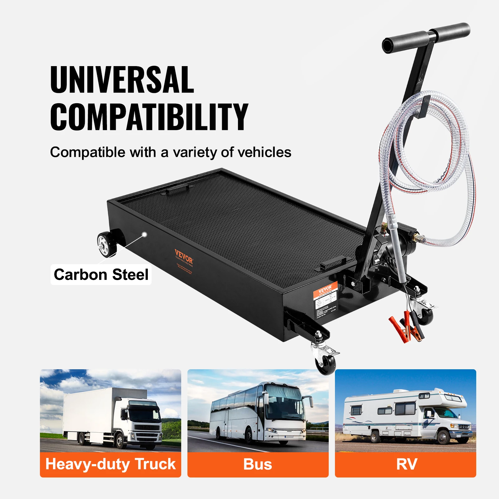 VEVOR 17/20Gal Low Profile Oil Drain Pan Cart with 180W Electric Pump Folding Handle for Trucks Buses RVs Draining Antifreeze