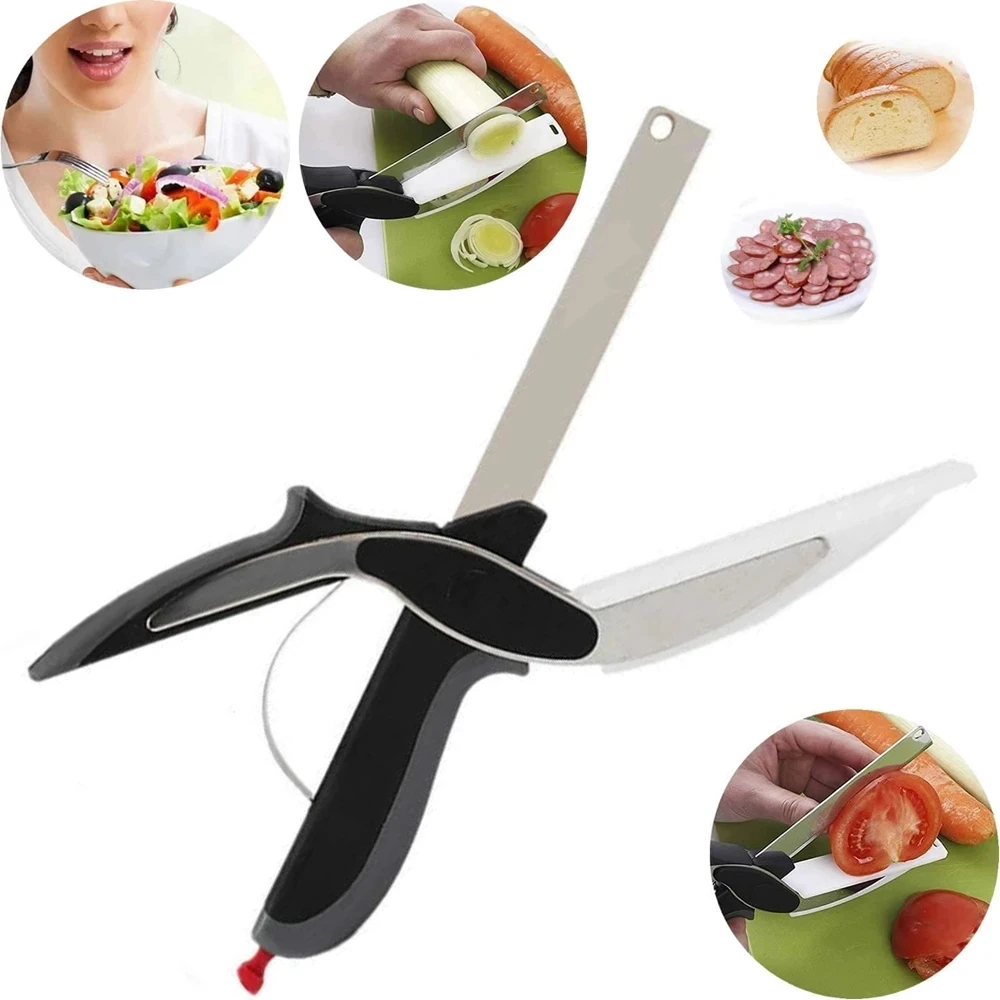 2 in 1 Food Scissor Utility Scissors Knife Board Smart Chef Stainless Steel Ourdoor Meat Potato Cheese Vegetable Kitchen Tool