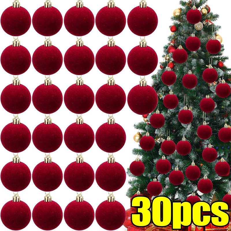Christmas Balls 6cm Velvet for Xmas Tree Flocked Hanging Pendents Navidad Festival Party Home Decor Supplies