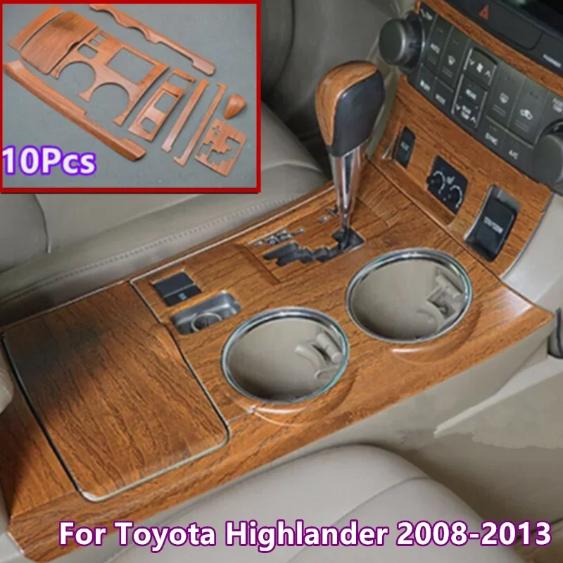 

10PCS/Set Left Hand Drive ABS Wood Grain Console Shift Panel Trim Cover For Toyota Highlander 2008 2009 2010 2011 2012 2013