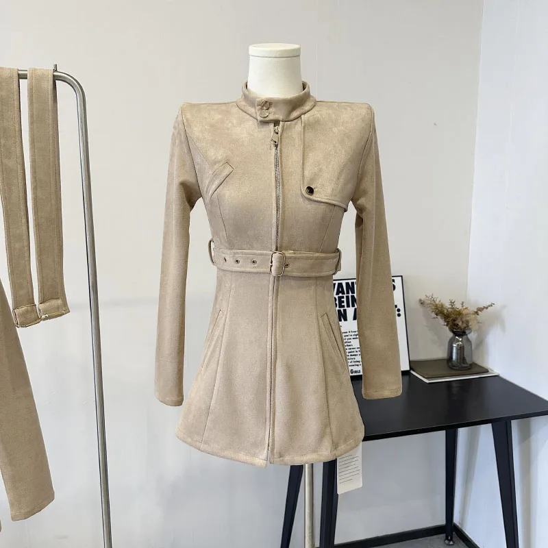 

Пикантное элегантное пальто на молнии, уличное пальто на шнуровке, офисный женский прямой Топ с круглым воротником, Женская куртка на молнии