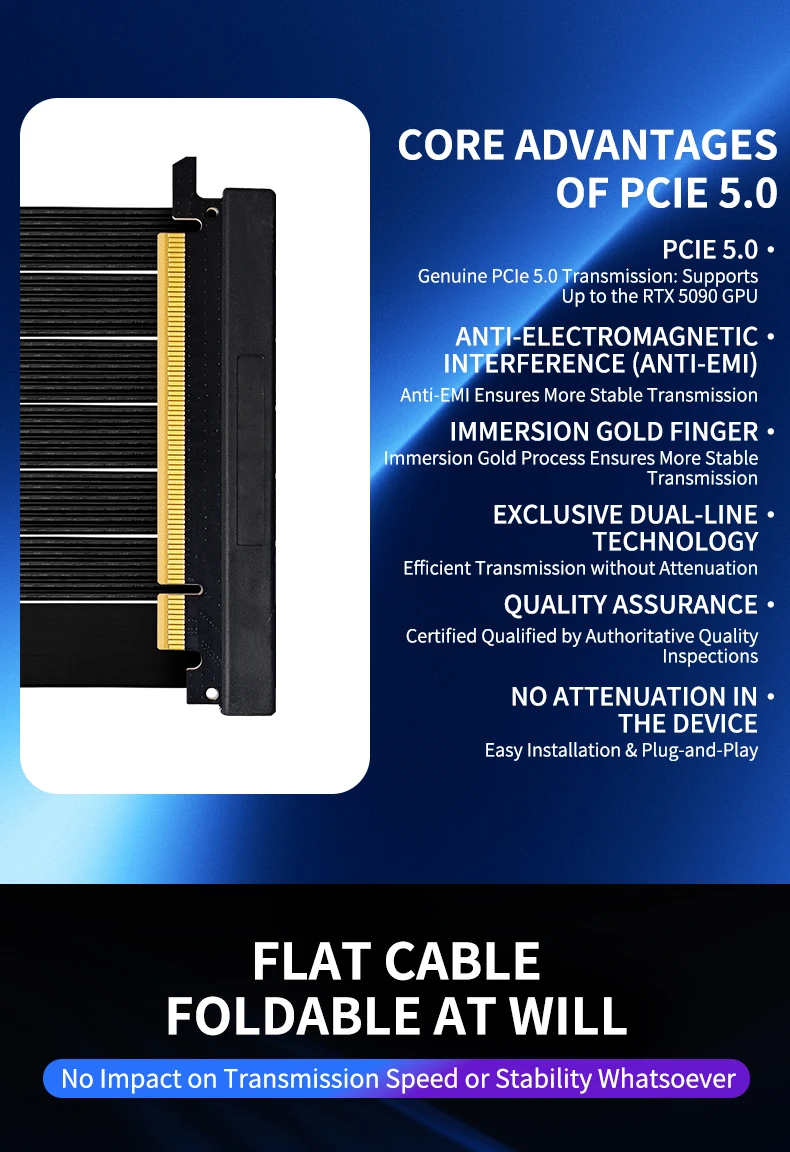 PCIE 5.0 x16 GPU extension cable Gold Finger Immersion Gold Process Anti-electro