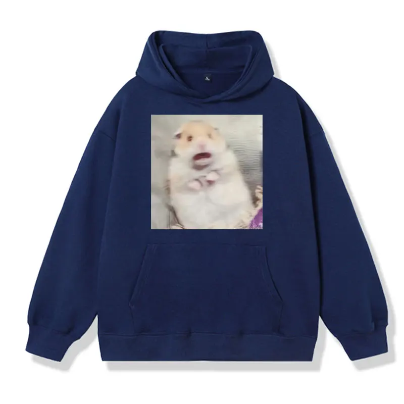 Scared Hamster Funny Meme Graphic Printed Hoodie Male Fall and Winter Stylish Fleece Sweatshirt Men Women Oversized Pullover